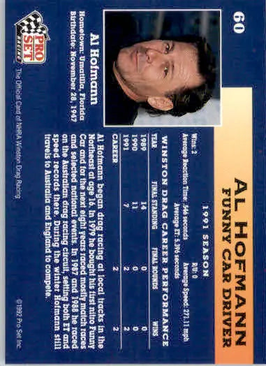 Al Hofmann - 1992 Pro Set NHRA - #60 - Racing - Racing Card Single