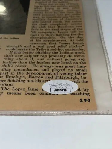 Framed Al Lopez Cleveland Indians sport magazine page signed auto with authentication sticker