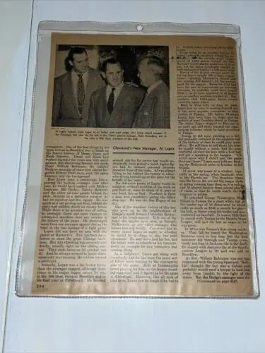 Vintage newspaper clipping of Al Lopez Cleveland Indians Sport Magazine page signed auto
