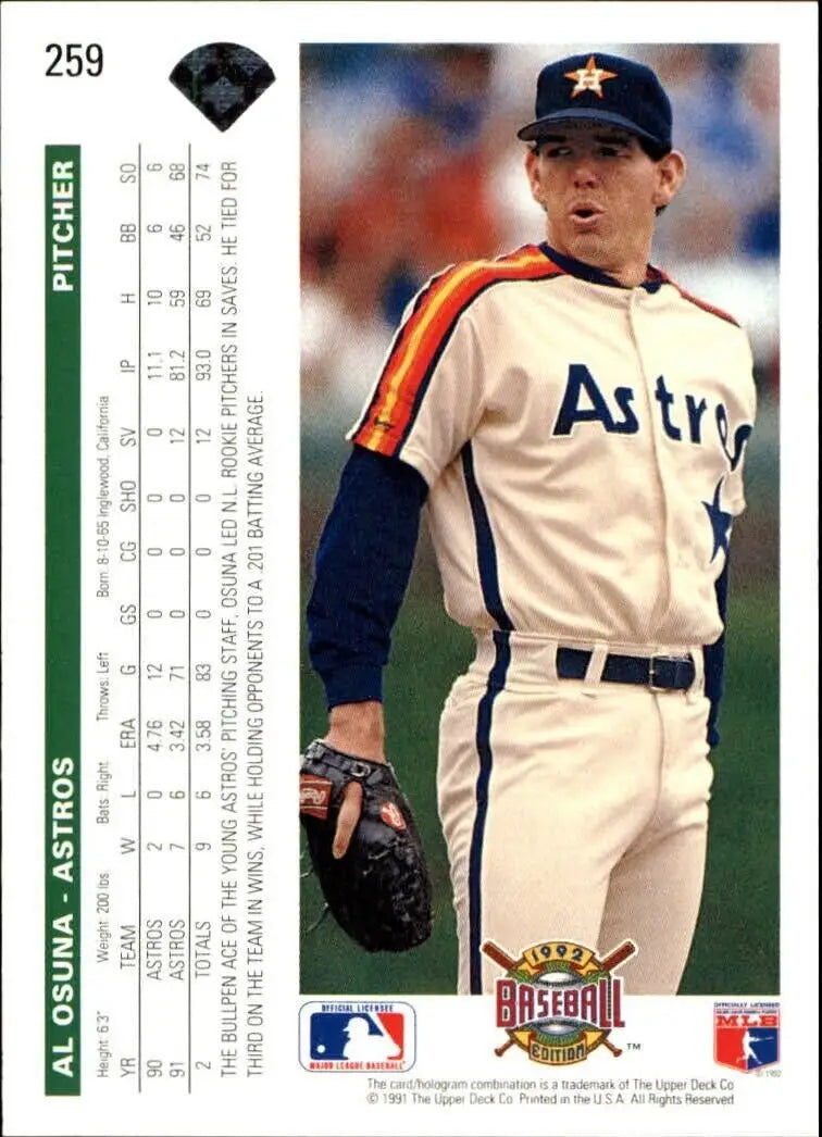 Al Osuna 1992 Upper Deck MLB #259 Baseball Card Houston Astros - Baseball Card Single