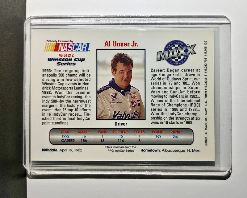 Al Unser Jr. 1993 Maxx Premier Plus Racing #46 NASCAR Card Hendrick Motorsports