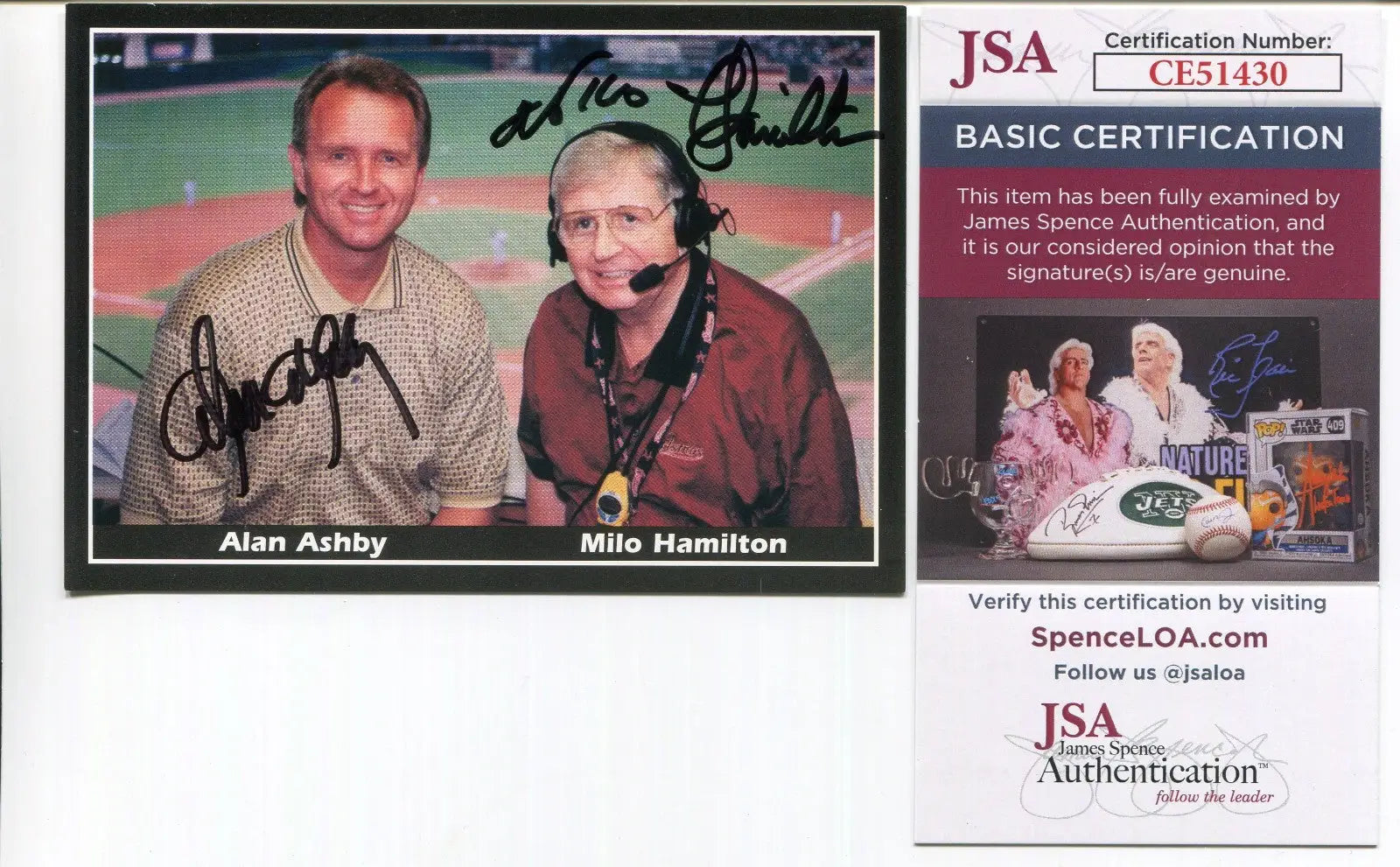 Alan Ashby Milo Hamilton Signed Autographed Astros Baseball Postcard Auto JSA - Baseball Card Single