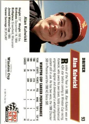 Alan Kulwicki - 1991 Pro Set - #93 - Racing - Racing Card Single