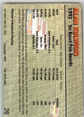 Alan Kulwicki - 1993 Action Packed - #26 - Racing - Racing Card Single
