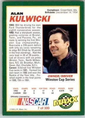 Alan Kulwicki - 1993 Maxx - #7 - Racing - Racing Card Single
