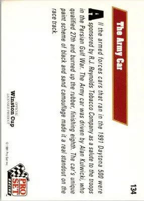 Alan Kulwicki Army Car - 1991 Pro Set - #134 - Racing - Racing Card Single