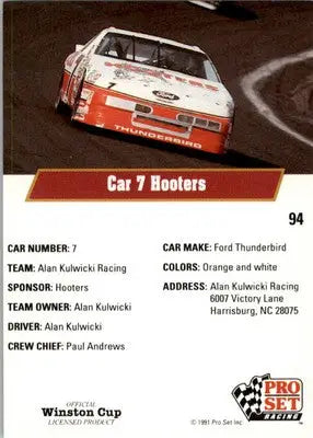 Alan Kulwicki’s Car - 1991 Pro Set - #94 - Racing - Racing Card Single