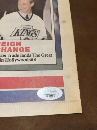 Newspaper clipping of Wayne Gretzky trade to Los Angeles Kings in Alan Trammell Sport News