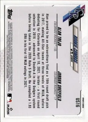 Alan Trejo / Jordan Sheffield RCOM Rookie 2021 Topps Update #US16 Rockies - Baseball Card Single