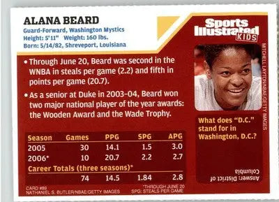 Alana Beard - 2006 Sports Illustrated for Kids - NM - #89 - Basketball Card Single