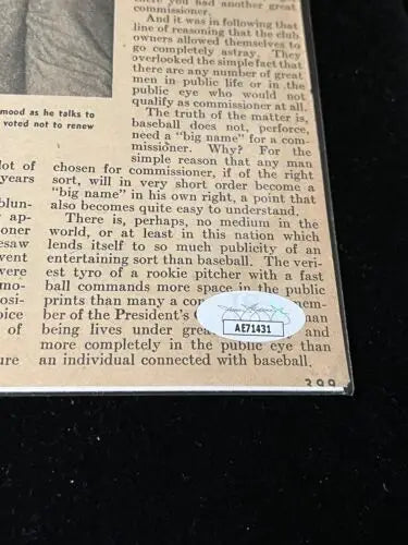 Framed newspaper clipping with authentication sticker for Albert AB Happy Chandler Signed Auto