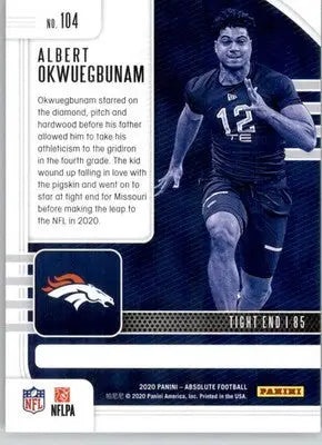 Albert Okwuegbunam - 2020 Panini Absolute - #104 - RC Retail Football - Football Card Single