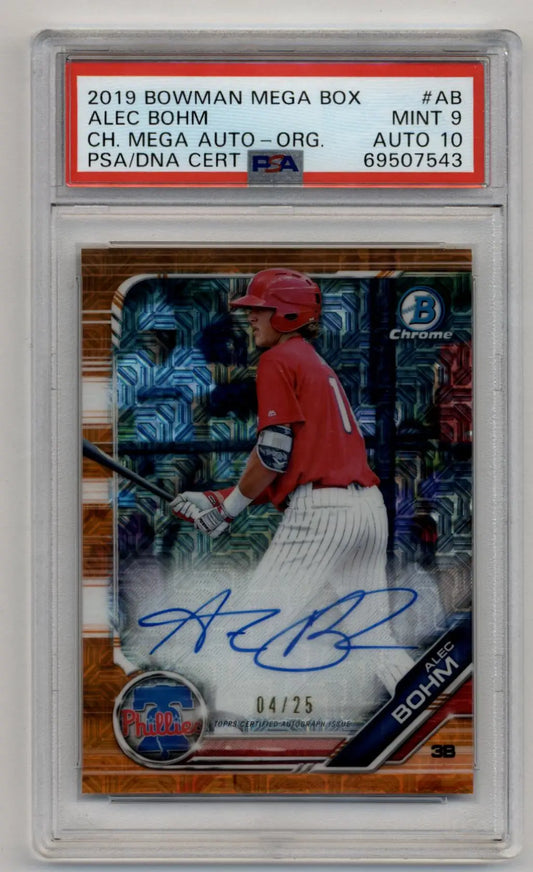 Alec Bohm 2019 Bowman Chrome Mega Box Orange Auto 04/25 PSA 9 Auto 10 - Baseball Card Box