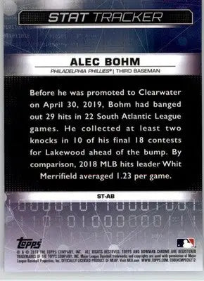 Alec Bohm - 2019 Bowman Chrome - #ST-AB - Stat Tracker Baseball - Baseball Card Single