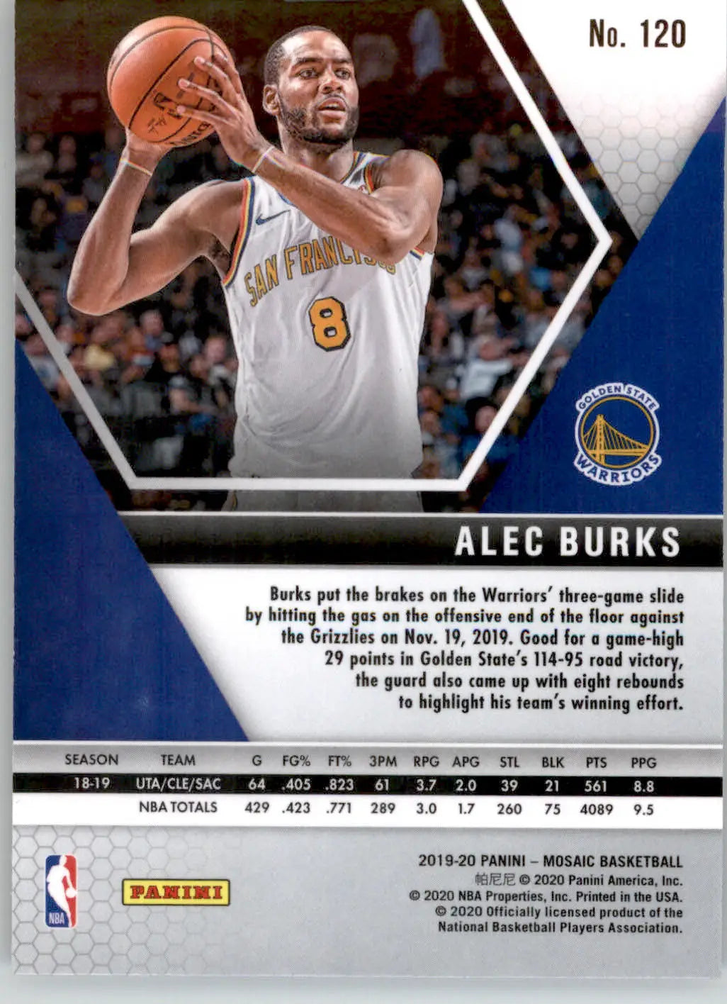 Alec Burks - 2019-20 Panini Mosaic - #120 - Basketball - Basketball Card Single