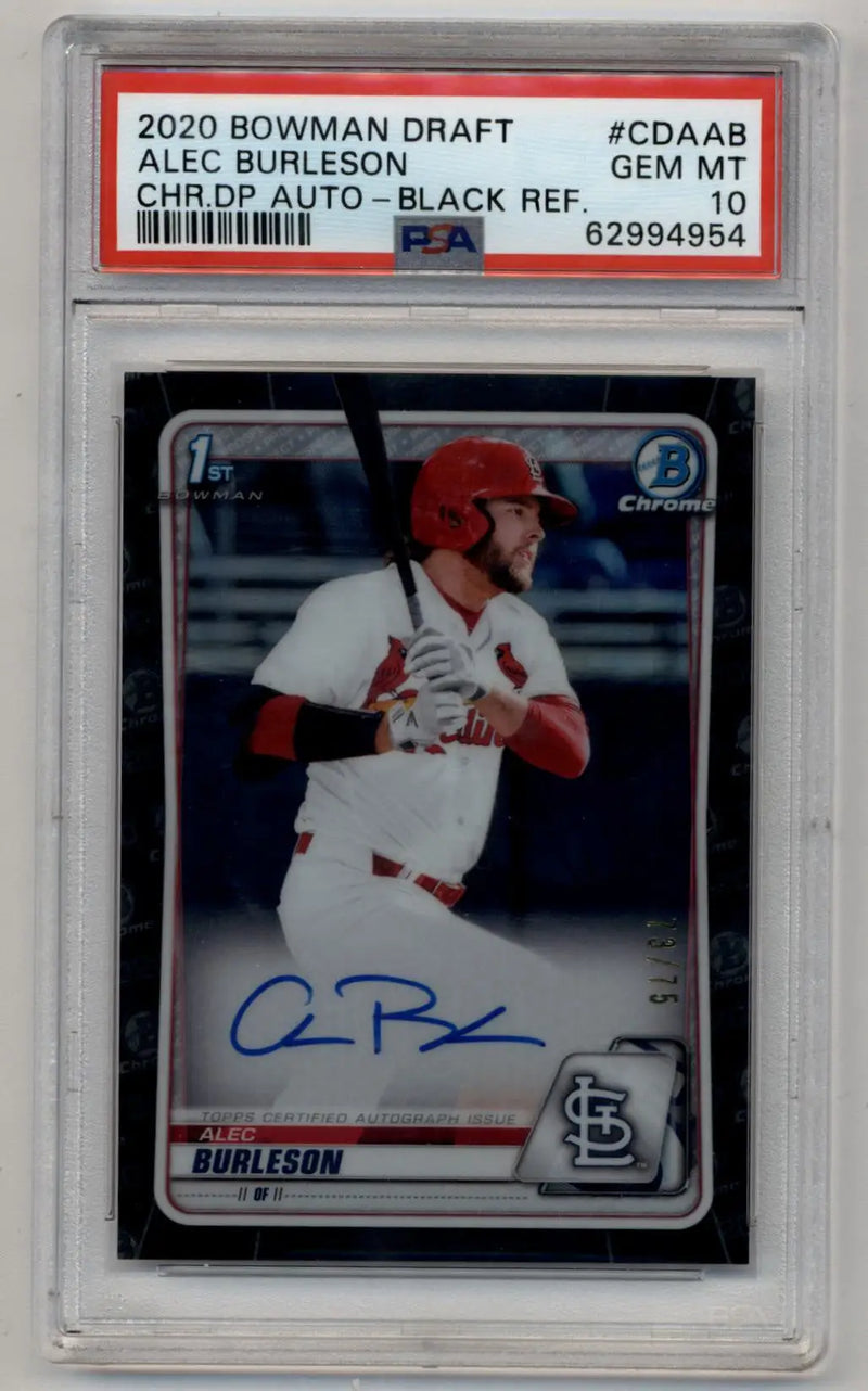 Alec Burleson Bowman Chrome Draft Black Refractor Auto baseball card 73/75 PSA 10