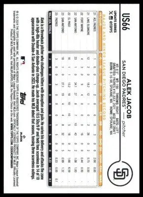 Alek Jacob Rookie 2024 Topps Update #US66 San Diego Padres - Baseball Card Single