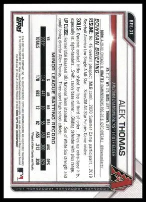 Alek Thomas 2021 Bowman 1st Edition #BFE-31 Arizona Diamondbacks - Baseball Card Single