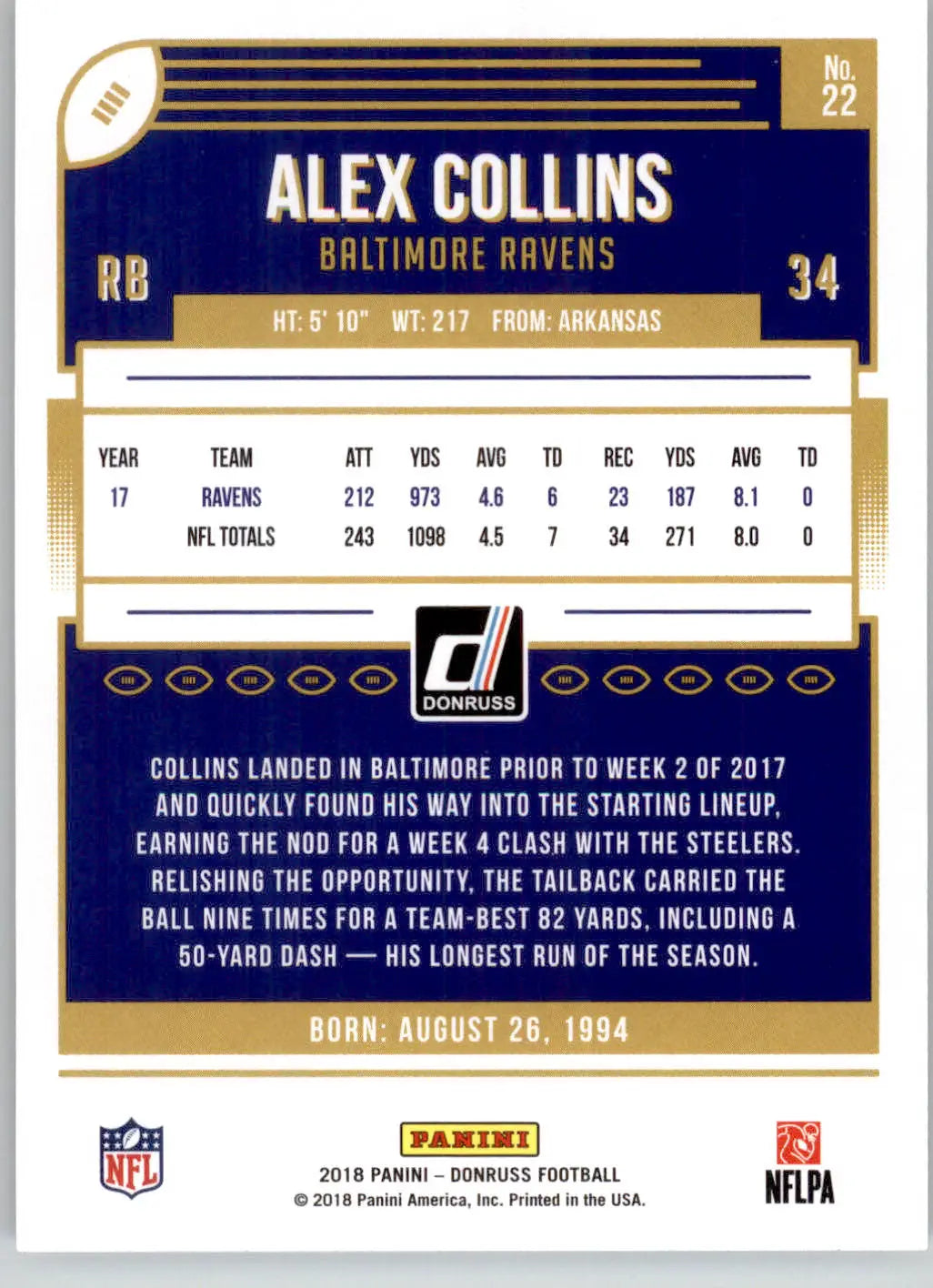 Alex Collins - 2018 Donruss - #22 - Football