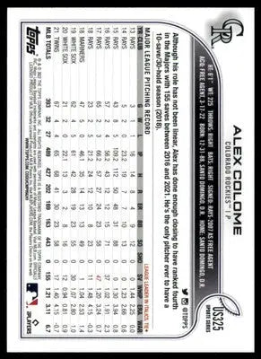 Alex Colome 2022 Topps Update #US325 Colorado Rockies - Baseball Card Single