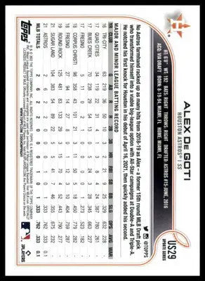 Alex De Goti Rookie 2022 Topps Update #US29 Houston Astros - Baseball Card Single