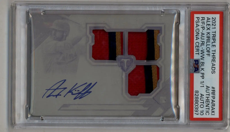 Alex Kirilloff 2021 Topps Triple Threads Printing Plate relic auto with autograph and jersey patches