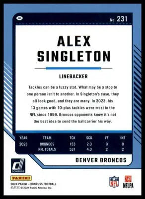 Alex Singleton 2024 Donruss Press Proof Yellow #231 Denver Broncos - Football Card Single