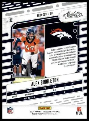 Alex Singleton 2024 Panini Absolute Retail #32 Denver Broncos - Football Card Single