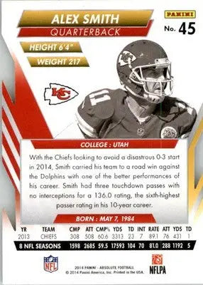 Alex Smith - 2014 Panini Absolute - #45 - Retail Football - Football Card Single