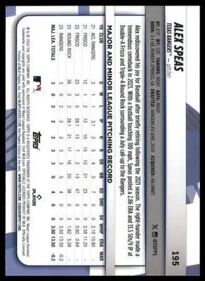 Alex Speas Rookie 2024 Topps Big League #195 Texas Rangers - Baseball Card Single