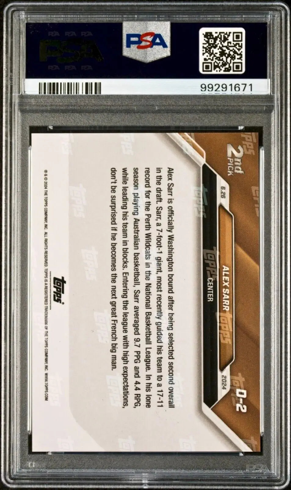 Alex Starr 2024 Topps Now Draft Night NBA #D-2 Rookie Parallel 36/49 PSA 9 Mint - Basketball Card Single