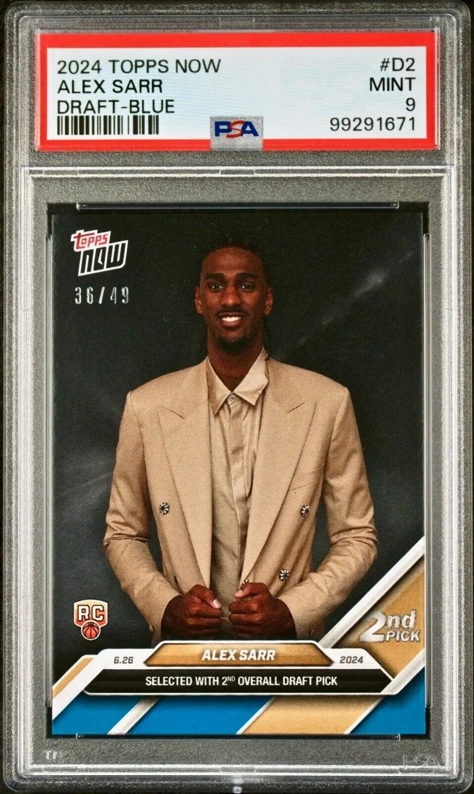 Alex Starr 2024 Topps Now Draft Night NBA #D-2 Rookie Parallel 36/49 PSA 9 Mint - Basketball Card Single
