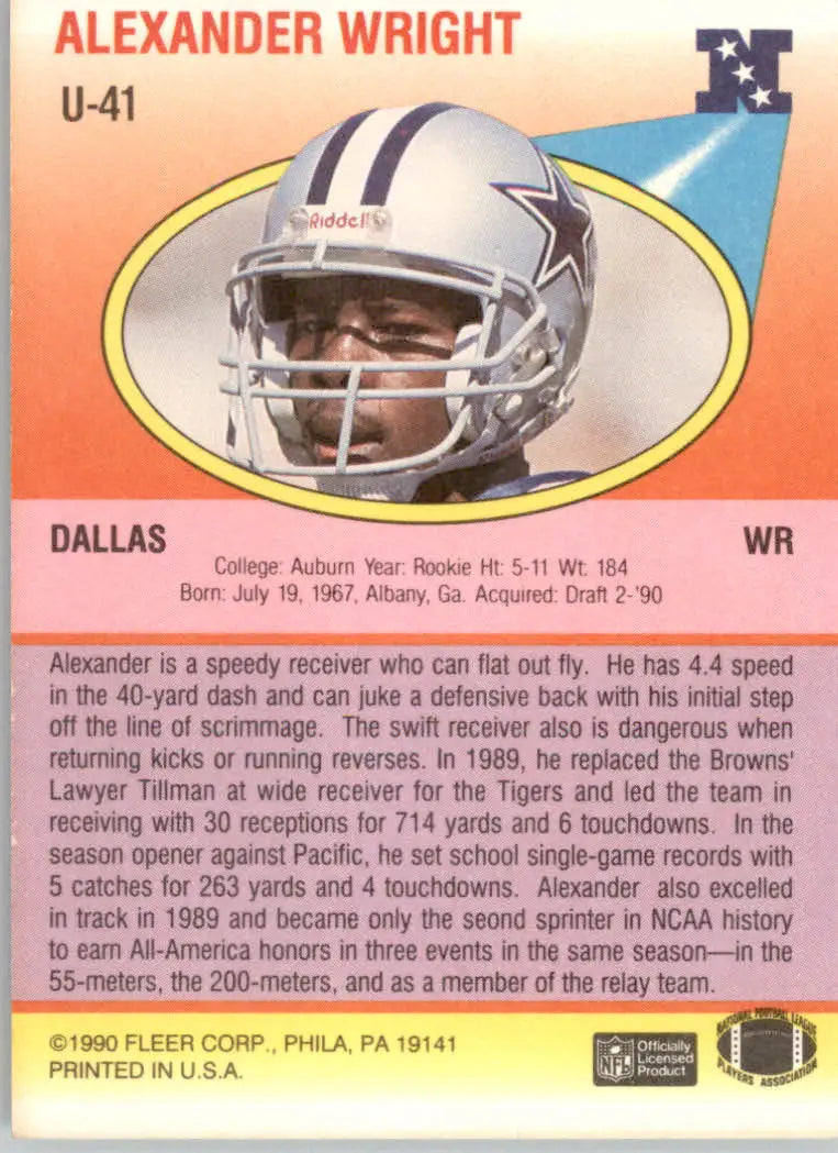 Alexander Wright - 1990 Fleer Update - #U-41 - RC Football - Football Card Single