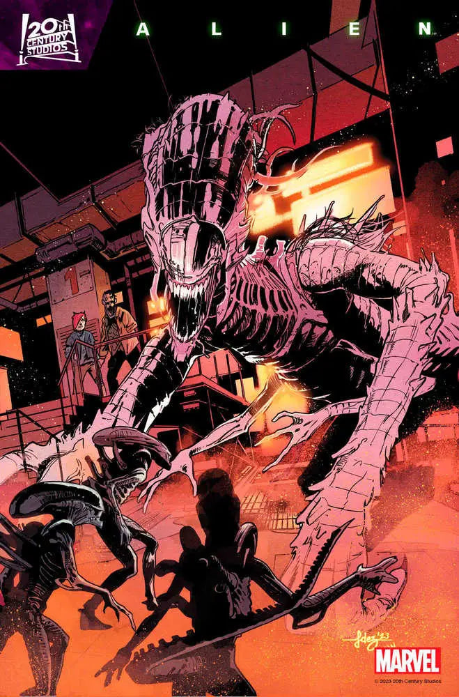 Menacing Xenomorph alien with elongated head in Alien 4 trading cards collection