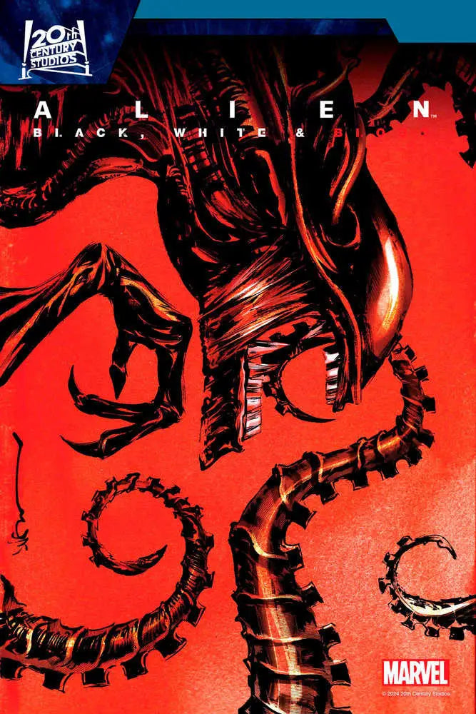 Xenomorph alien creature with segmented tail in Alien: Black, White & Blood #4 trading card