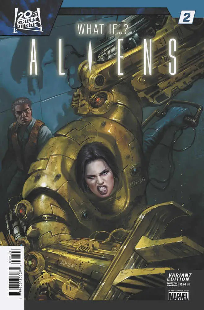Comic book cover of Aliens: What If...? #2 with power loader suit, perfect for trading cards