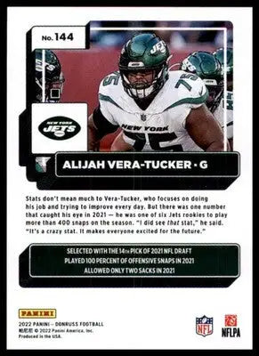 Alijah Vera-Tucker 2022 Donruss #144 New York Jets - Football Card Single