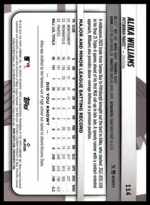 Alika Williams Rookie 2024 Topps Big League #114 Pittsburgh Pirates - Baseball Card Single