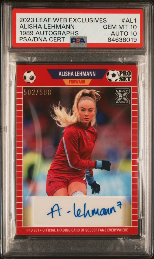 Alisha Lehmann 2023 Leaf Web Exclusives 1989 Auto #502/508 PSA 10 Auto 10 - Soccer Card Single