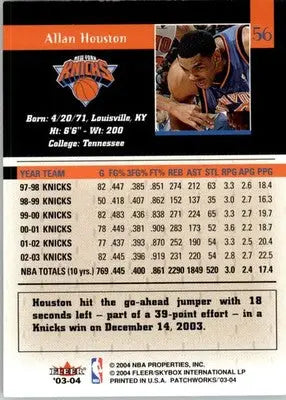 Allan Houston - 2003-04 Fleer Patchworks - #56 - Basketball - Basketball Card Single