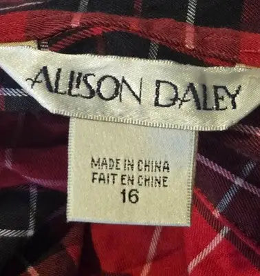 Allison Daley Shirt Womens 16 Red Black Plaid Long Sleeve Button Up Casual - Apparel