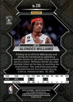 Alondes Williams - 2022-23 Panini Mosaic - #235 - RC Basketball - Basketball Card Single