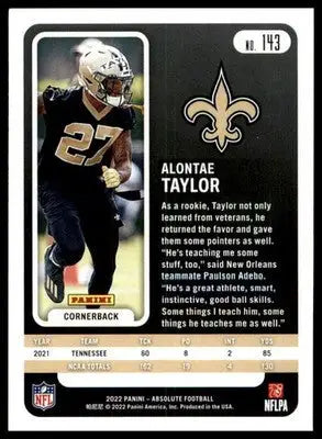 Alontae Taylor Rookie 2022 Panini Absolute Retail #143 New Orleans Saints - Football Card Single