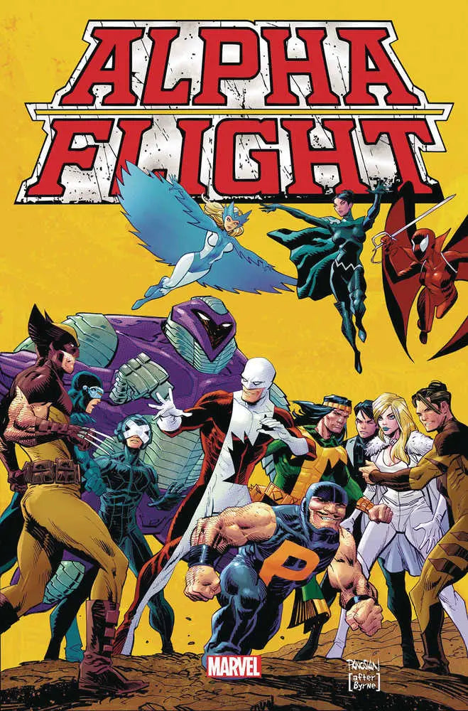 Comic book cover for Alpha Flight showcasing superheroes in action, Dan Panosian Variant