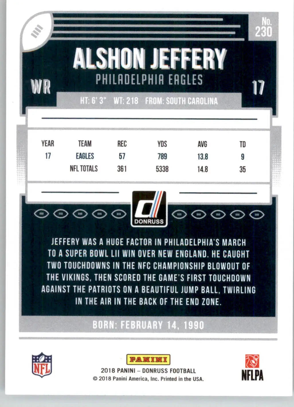 Alshon Jeffery - 2018 Donruss - #230 - Football