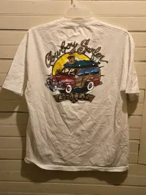 Alstyle T-Shirt Mens XL Cowboy Surfer Grill Graphic White Short Sleeve Casual - Apparel