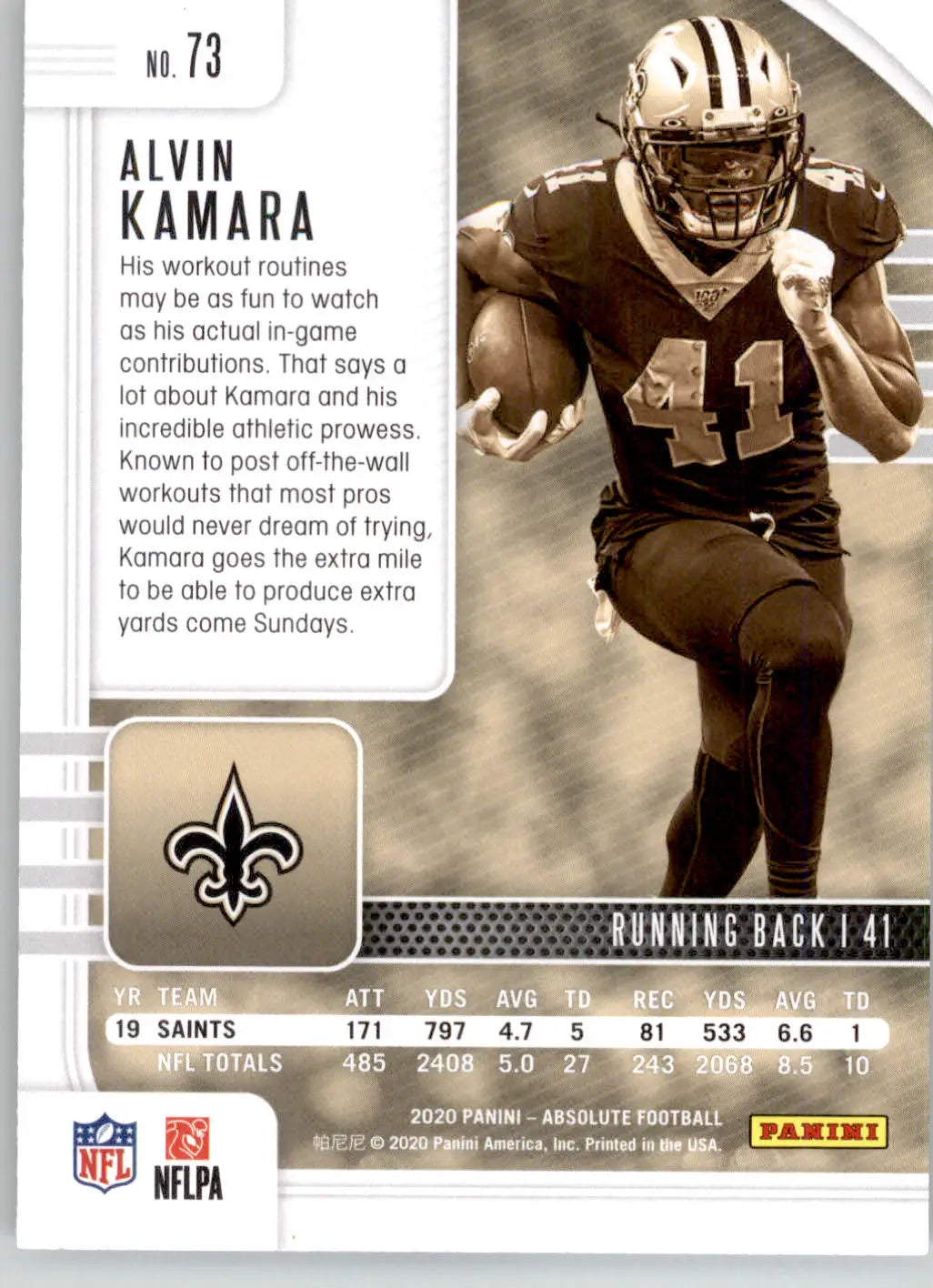 Alvin Kamara - 2020 Panini Absolute - #73 - Retail Football