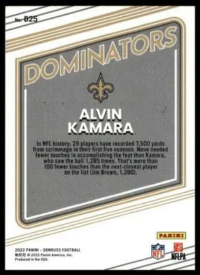 Alvin Kamara 2022 Donruss Dominators #D25 New Orleans Saints - Football Card Single