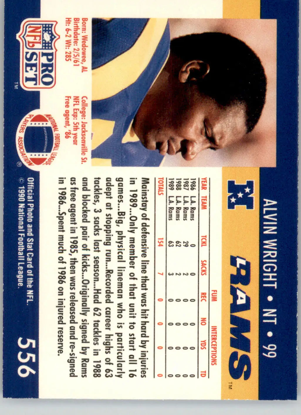 Alvin Wright - 1990 Pro Set - #556 - RC Football - Football Card Single