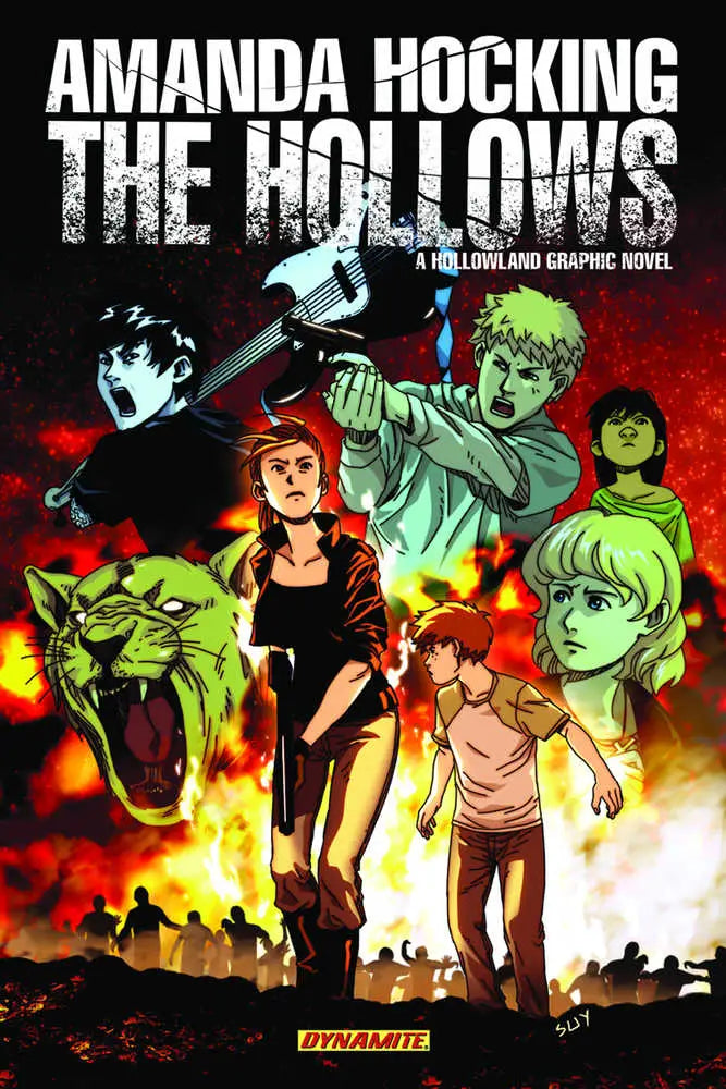Comic book cover for The Hollows by Amanda Hocking with manga characters and fiery backdrop